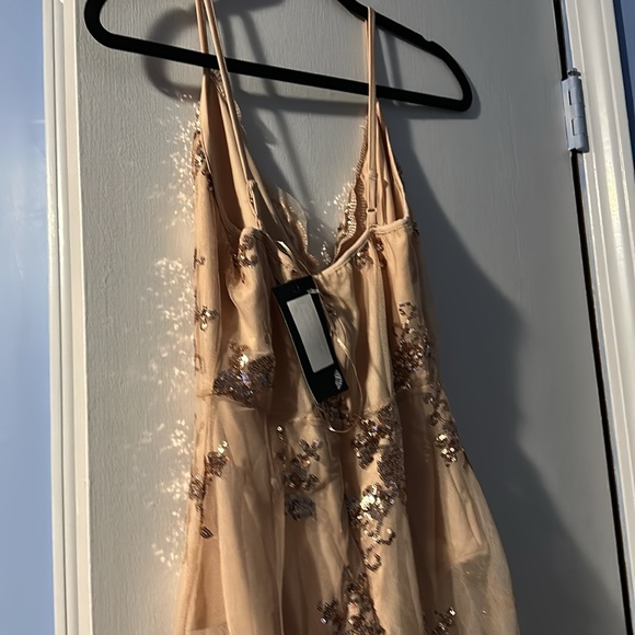 Nasty gal size 10 mesh slip dress lined under with bikini pink beige unitard - Picture 5 of 8